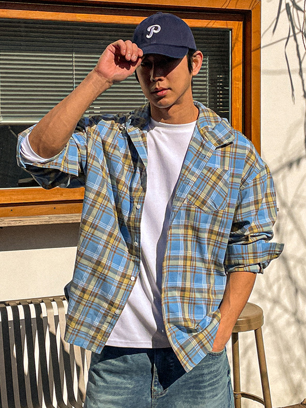 하스크라 hooded checkered shirt