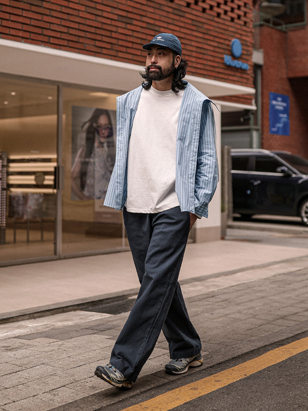 바크마 Stripe hooded shirt