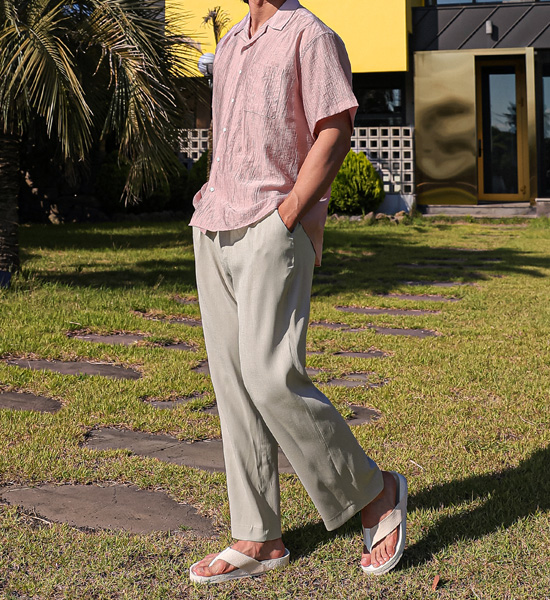 (2XL-5XL)<BR>아주드 Semi-wide fit Back banding linen slacks