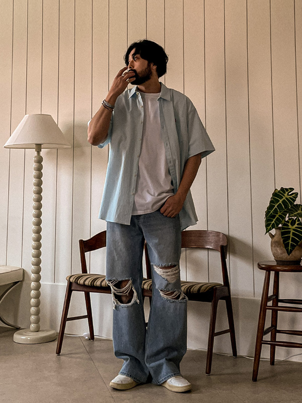 (L~5XL)<br>독보적인 patternless short-sleeved shirt