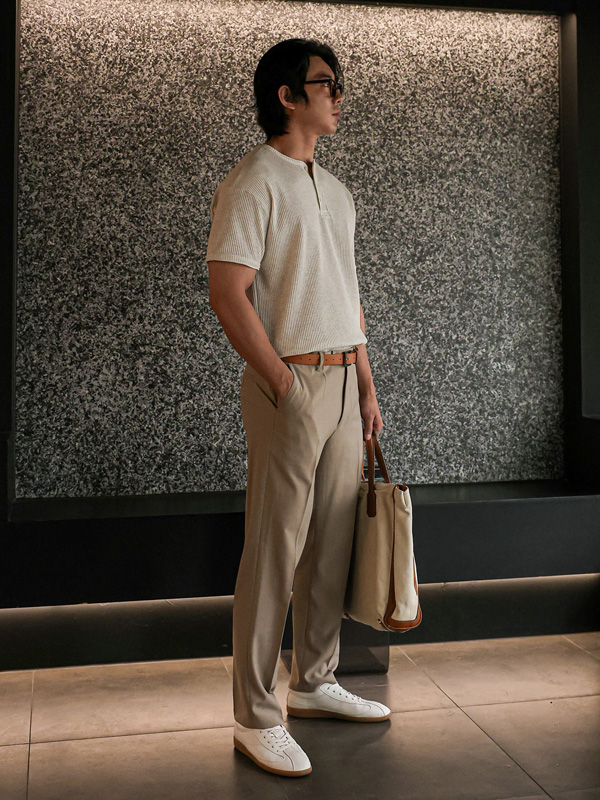 (L-5XL)<BR>캄바라 Henley neck Waffle short-sleeved T-shirt