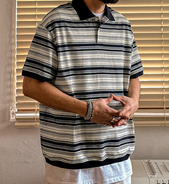 (XL-6XL)<BR>알모라 Stripe short-sleeved collar T-shirt Q88955