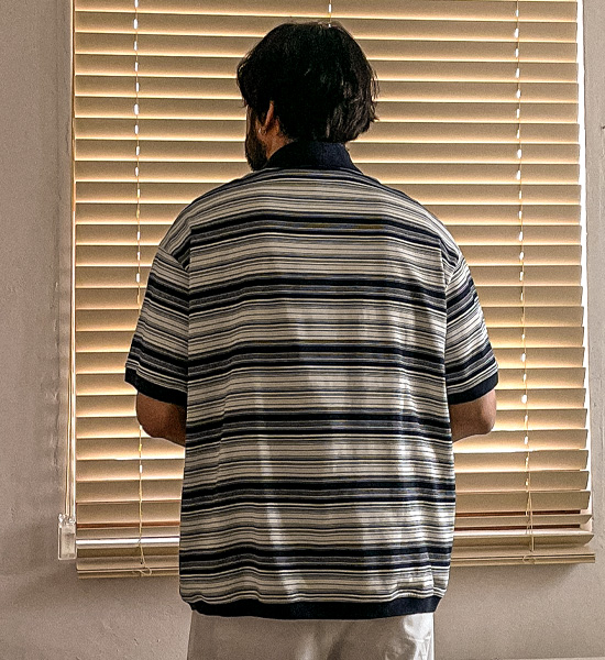 (XL-6XL)<BR>알모라 Stripe short-sleeved collar T-shirt Q88955