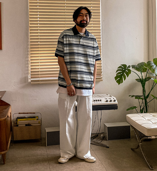 (XL-6XL)<BR>알모라 Stripe short-sleeved collar T-shirt Q88955