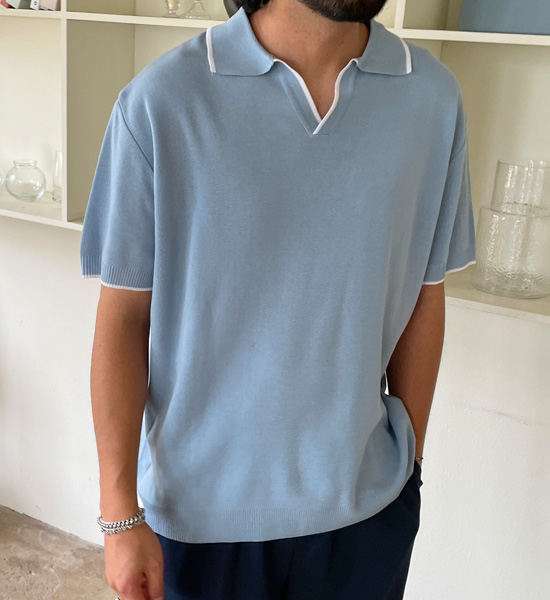 (L-5XL)<br>라타리 Open Collar short-sleeved knitwear<br><font color="#fb5ec9"><B>[1+1]</B></font>