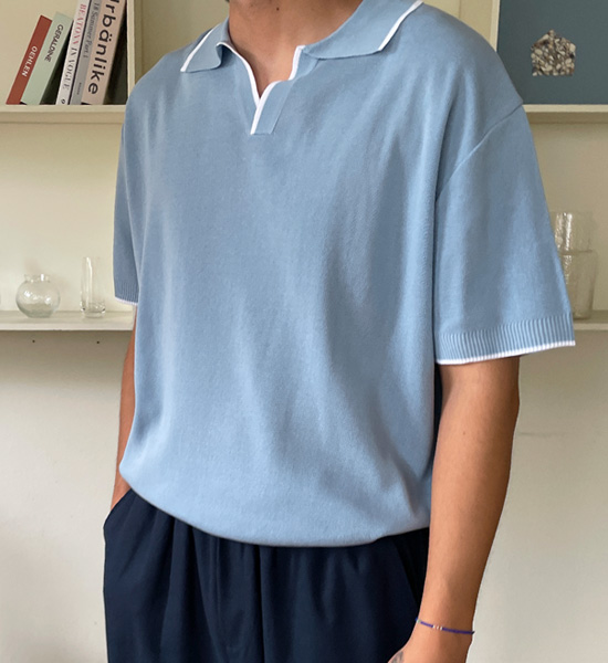 (L-5XL)<br>라타리 Open Collar short-sleeved knitwear<br><font color="#fb5ec9"><B>[1+1]</B></font>