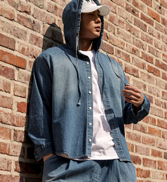 킨소코 후드데님셔츠+라사우스 세미와이드핏<br>데님밴딩팬츠