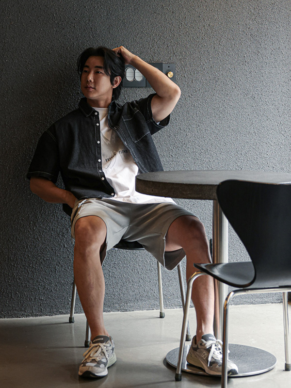 (XL-6XL)<BR>팡카 denim short-sleeved shirt