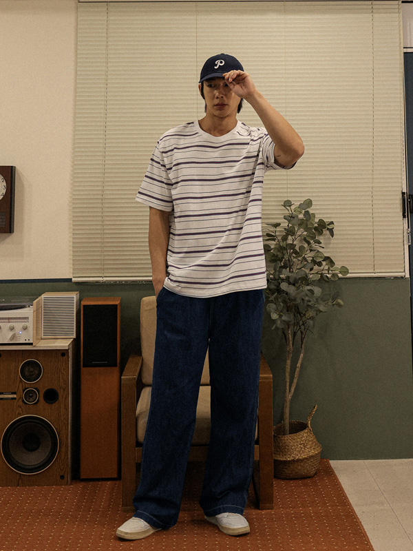 (XL-6XL)<BR>사토리나 stripe Short T shirts 656