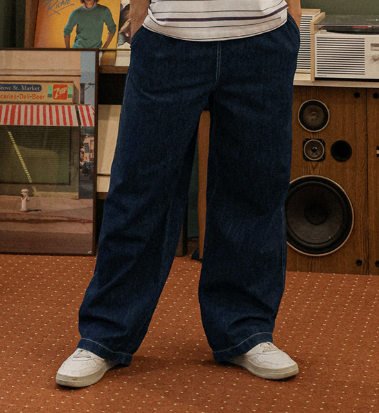 (M-5XL)<BR>파에트 Semi-wide fit denim banding pants D579