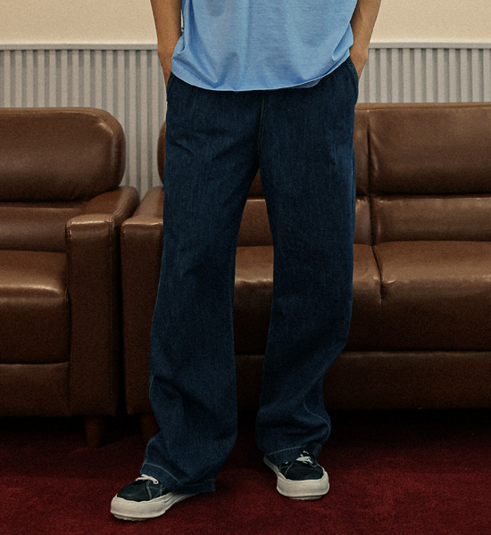 (M-5XL)<BR>파에트 Semi-wide fit denim banding pants D579