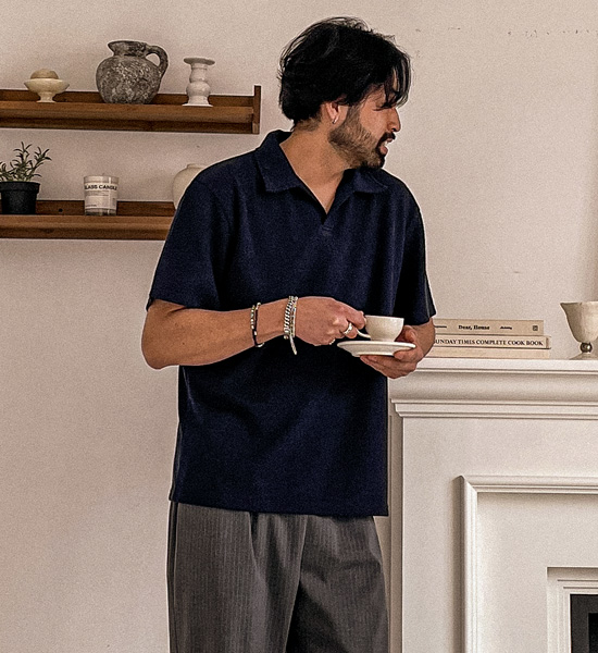 (M-4XL)<BR>캐스단 short-sleeved collar knitwear