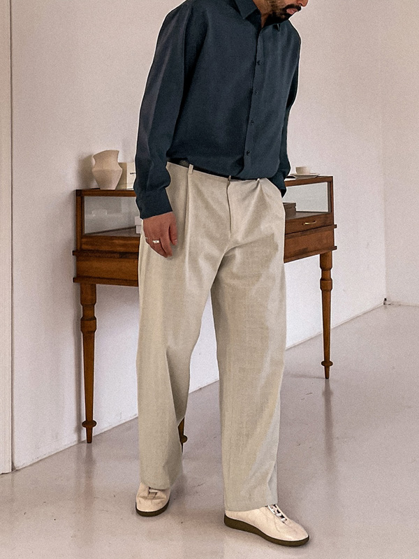 (L-5XL)<BR>스코퍼스 Semi-wide fit Back banding 린넨팬츠