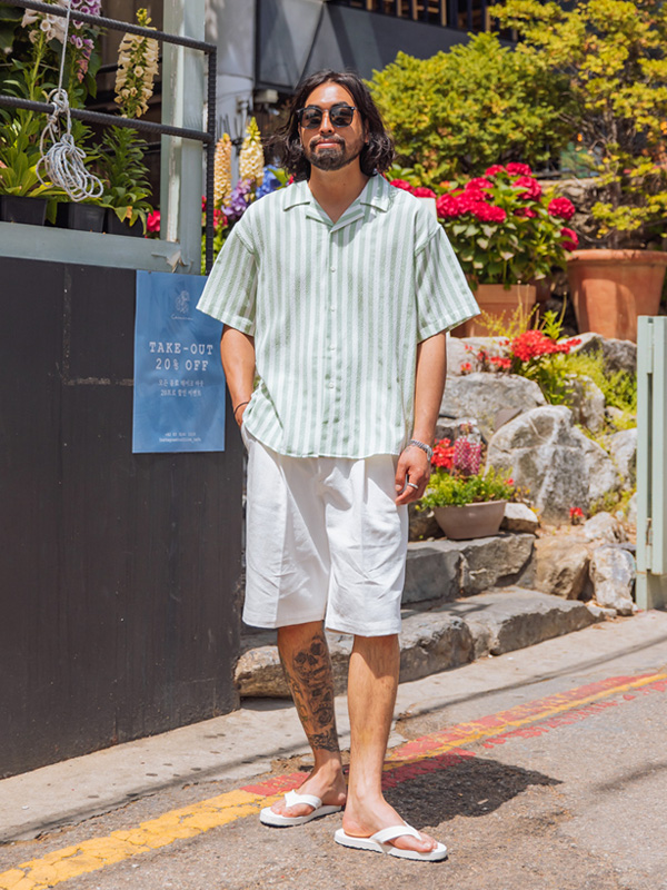 (3XL-6XL)<br>피카보 Stripe short-sleeved shirt