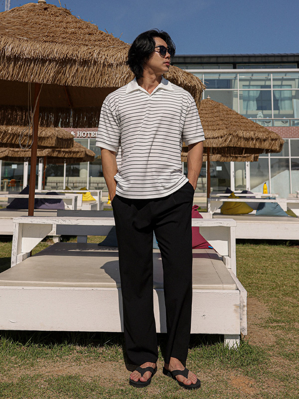 (L-5XL)<BR>아디드 stripe short-sleeved collar T-shirt T12