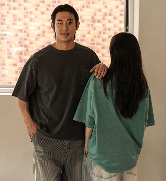 (L-5XL)<BR>루아코 pigment incised short-sleeved T-shirt T016