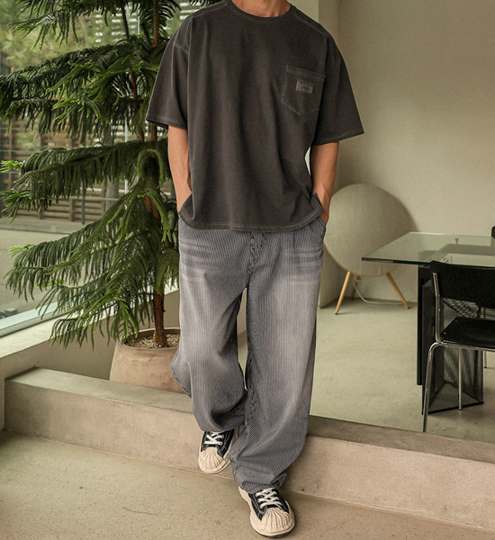 (L-5XL)<BR>루아코 pigment incised short-sleeved T-shirt T016