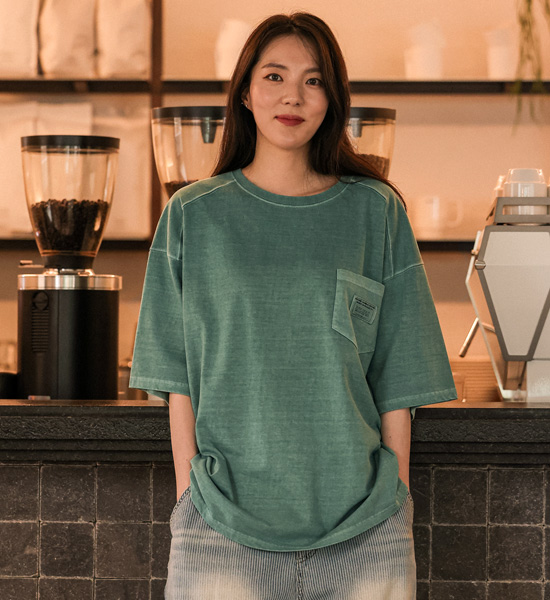 (L-5XL)<BR>루아코 pigment incised short-sleeved T-shirt T016