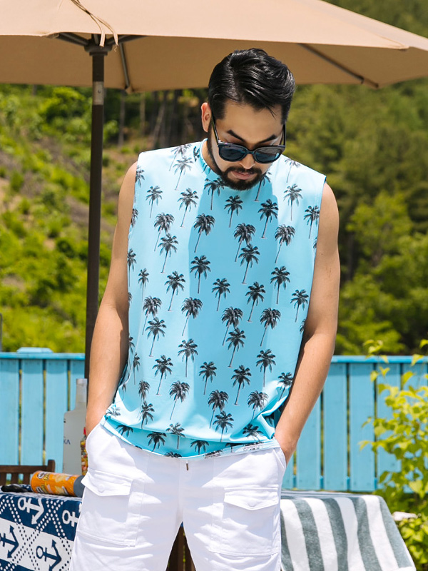 (L~5XL)<br>바닷가 palm tree rash guard sleeveless shirt