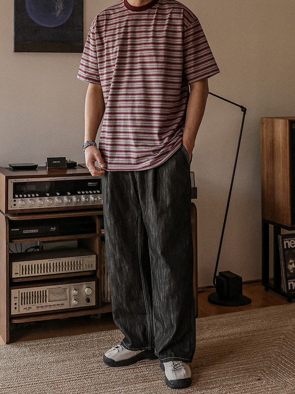 (XL-6XL)<BR>실리온 Semi-wide fit Non-faded Non-wash jeans banding pants RA-1080