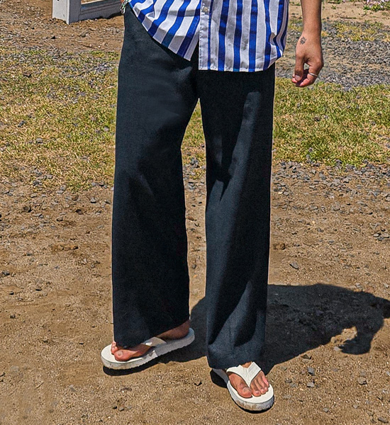 (L-5XL)<BR>켈시 linen cuttings Semi-wide fit banding pants