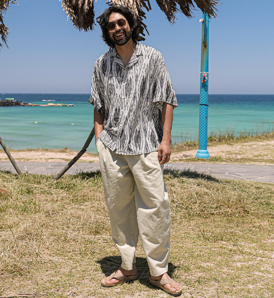 (M-5XL)<BR>쿠티치 Semi-wide fit linen banding pants A24