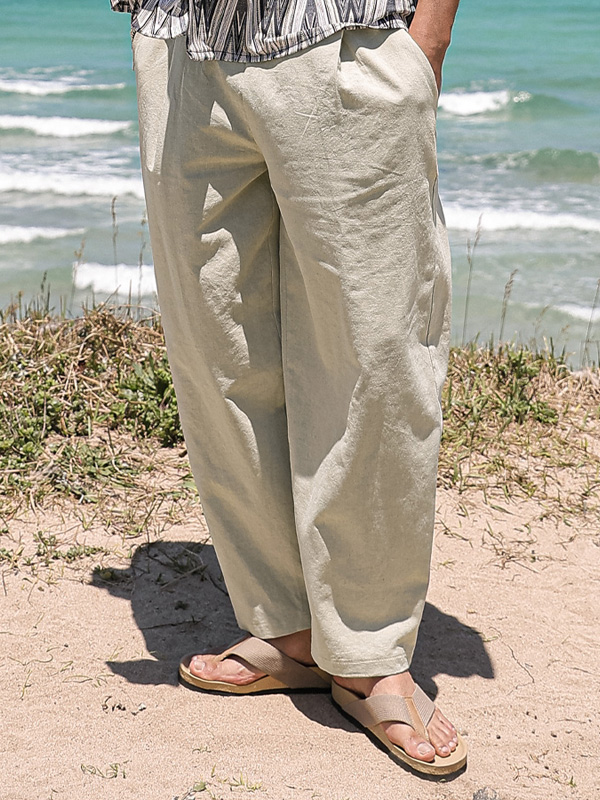 (M-5XL)<BR>쿠티치 Semi-wide fit linen banding pants A24