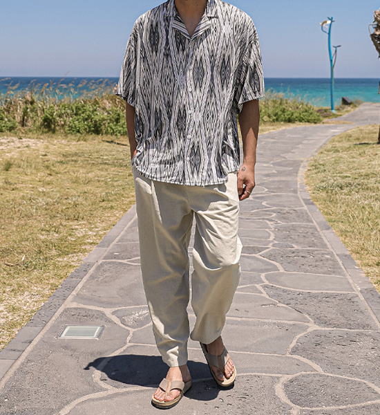 (M-5XL)<BR>쿠티치 Semi-wide fit linen banding pants A24