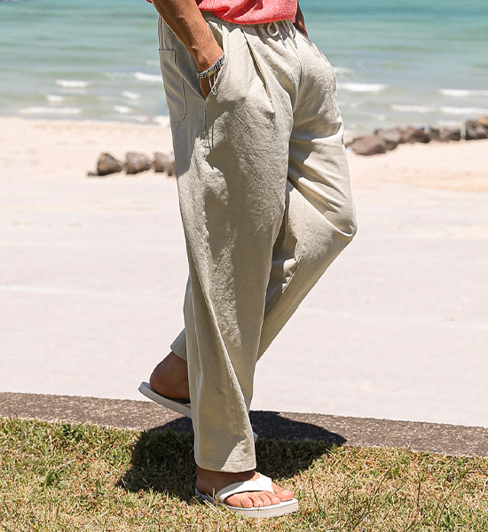 (M-5XL)<BR>쿠티치 Semi-wide fit linen banding pants A24
