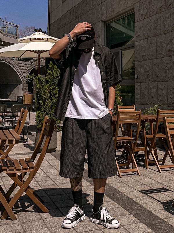 (L-5XL)<BR>우보스코 denim short-sleeved shirt
