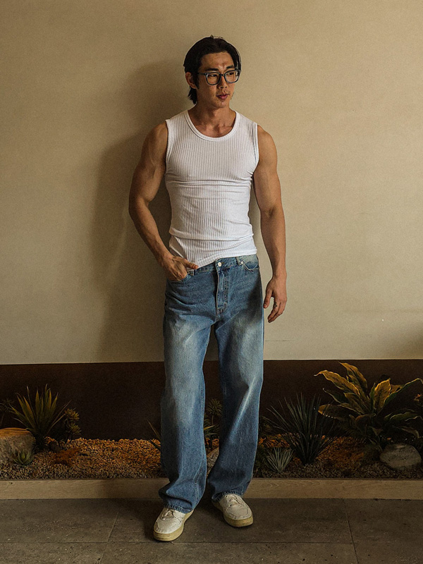(L-5XL)<BR>노디카스 ribbed sleeveless shirt T025
