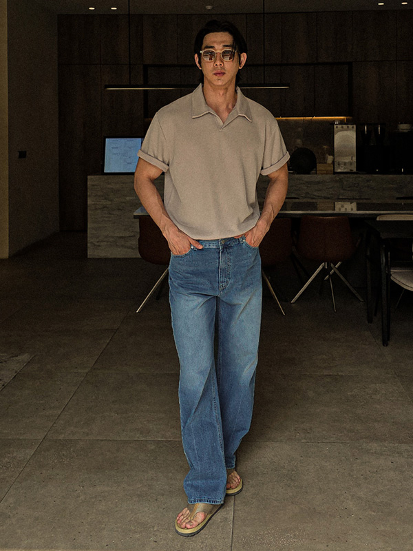 (M-4XL)<BR>캐스단 short-sleeved collar knitwear