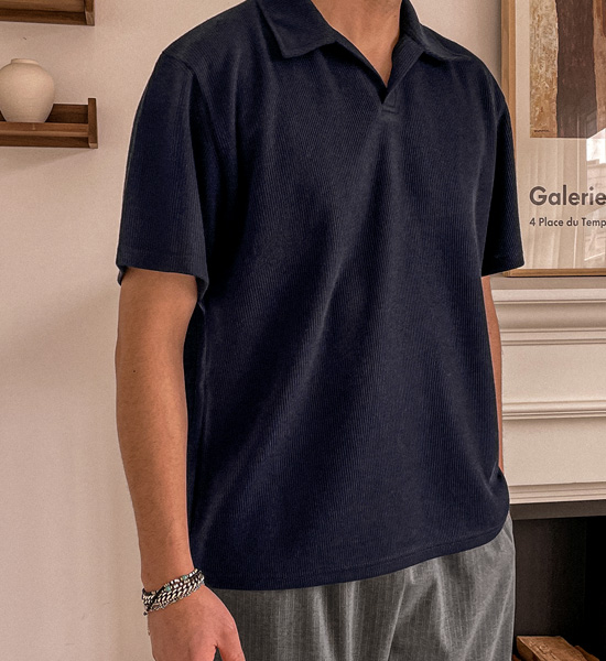 (M-4XL)<BR>캐스단 short-sleeved collar knitwear