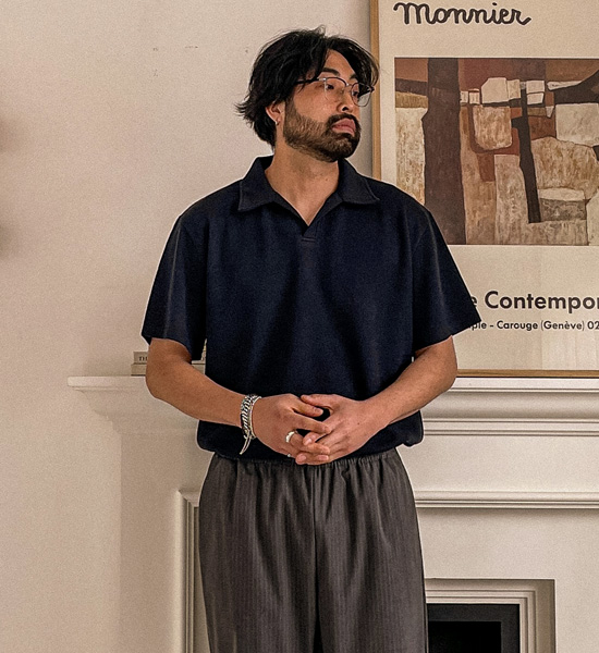 (M-4XL)<BR>캐스단 short-sleeved collar knitwear