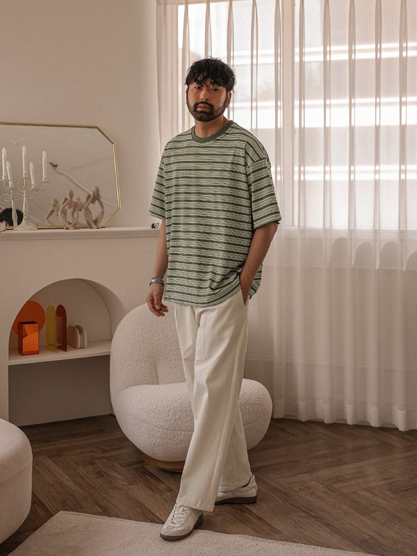 (XL-4XL)<BR>타번치 stripe Short T shirts