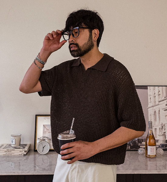 (L-5XL)<br>시나크 Open Collar short-sleeved knitwear S002