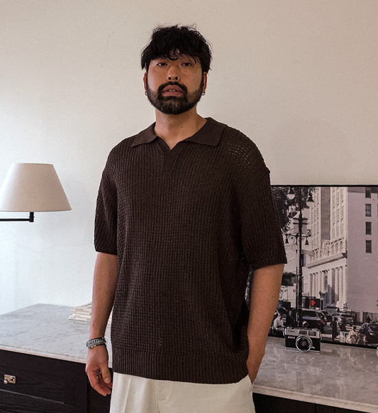 (L-5XL)<br>시나크 Open Collar short-sleeved knitwear S002