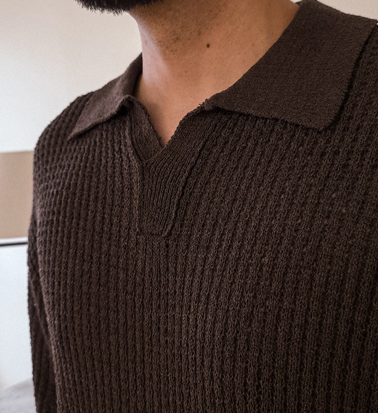 (L-5XL)<br>시나크 Open Collar short-sleeved knitwear S002