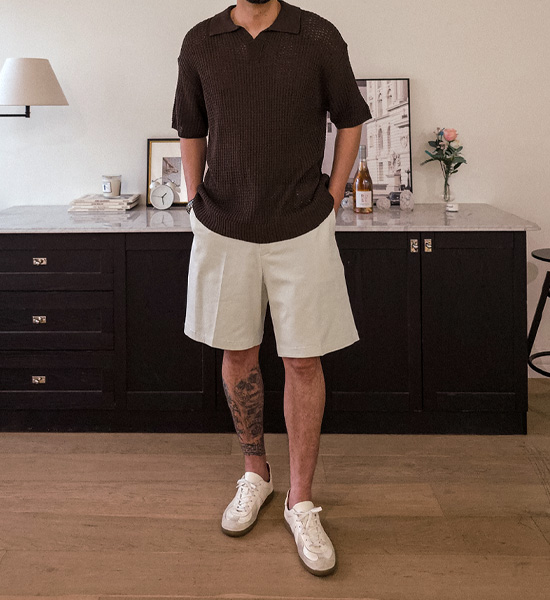 (L-5XL)<br>시나크 Open Collar short-sleeved knitwear S002