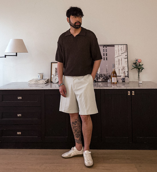 (L-5XL)<br>시나크 Open Collar short-sleeved knitwear S002