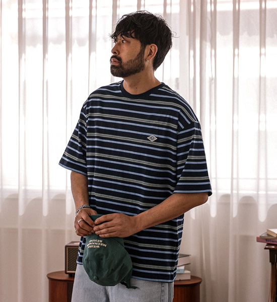 (L-5XL)<BR>바츠카시 stripe Short T shirts