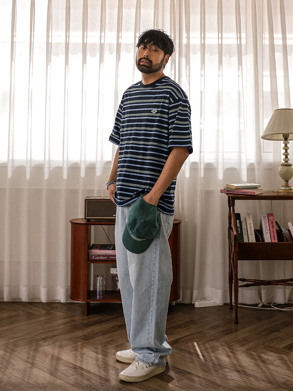 (L-5XL)<BR>바츠카시 stripe Short T shirts