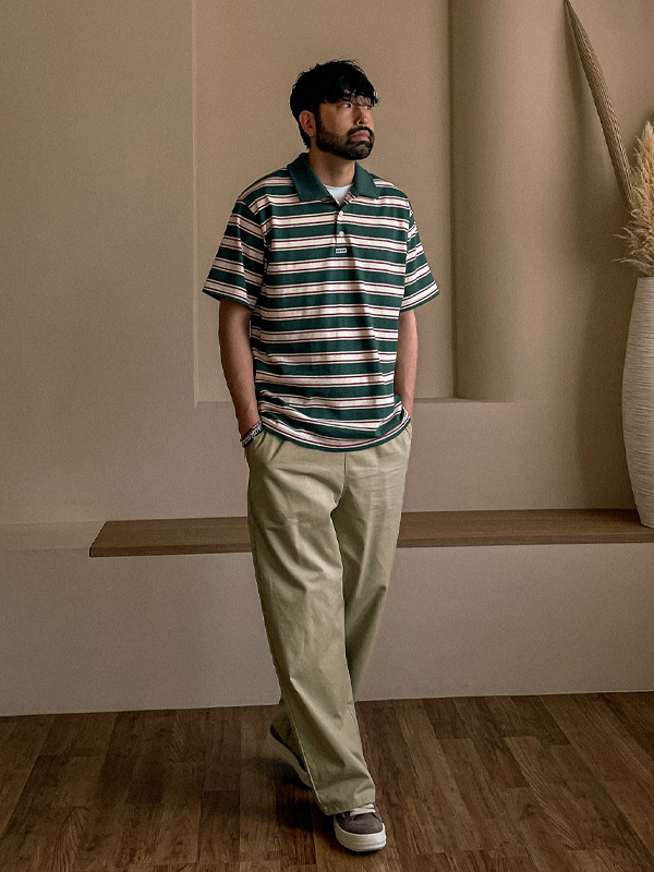 (L-5XL)<BR>퍼디타 stripe short-sleeved collar T-shirt