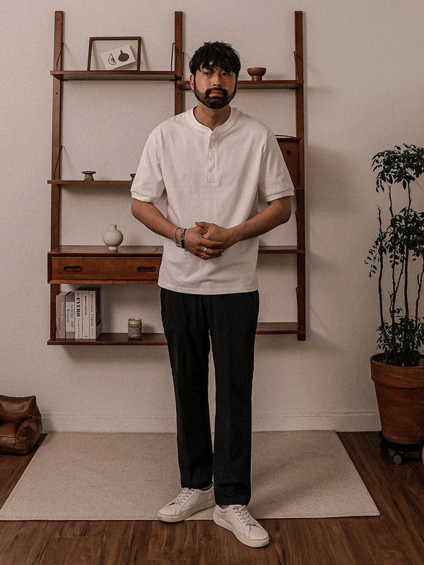 (L-5XL)<BR>리즈토 Henley neck Short T shirts