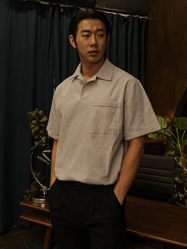 (L-5XL)<br>순간적인 linen open collar
