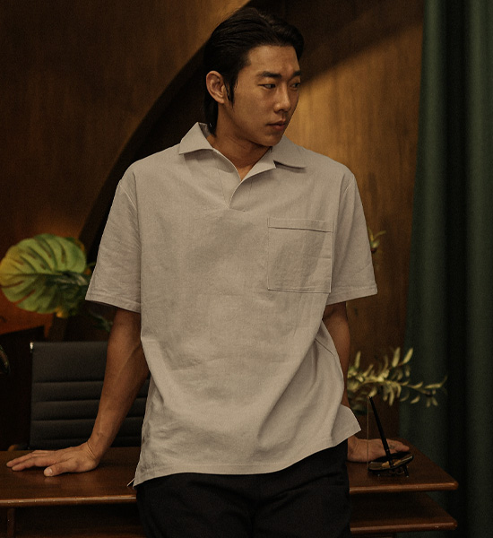 (L-5XL)<br>순간적인 linen open collar