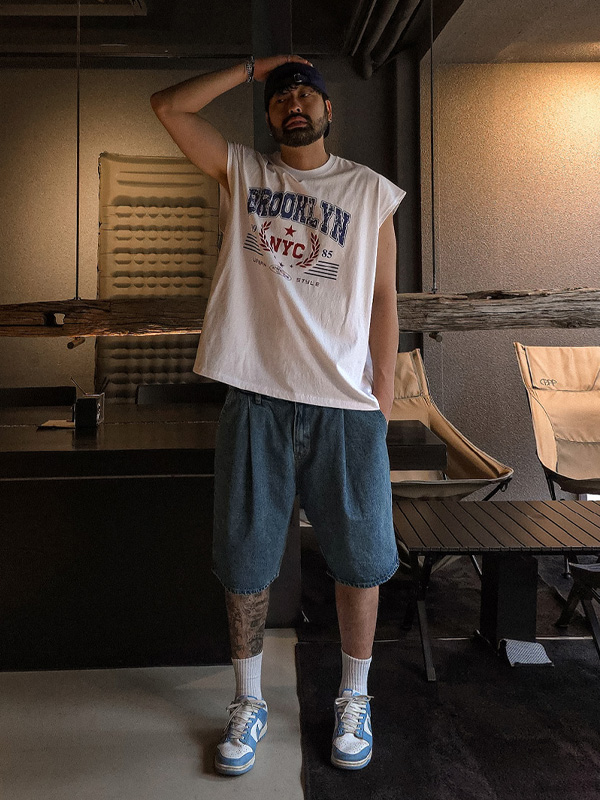 (XL-6XL)<br>투판도 Bermuda Back banding denim shorts 46