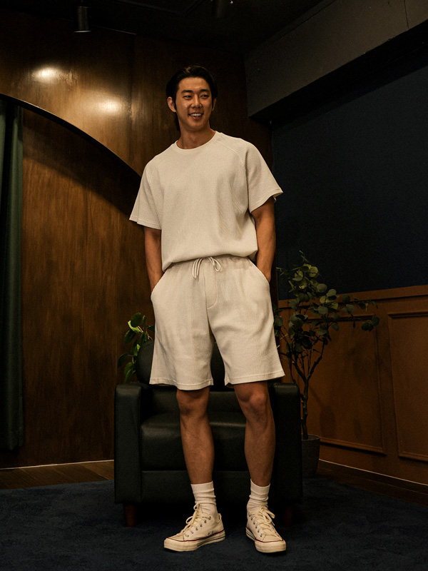 (XL-6XL)<br>바라우타 Waffle short-sleeved T-shirt SET002-T+크리초마 waffle-banded shorts SET002-P