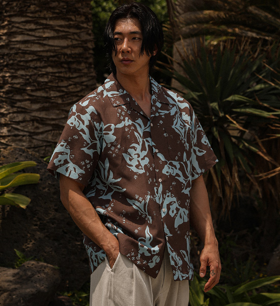 (XL-6XL)<br>리오세아 Linen Open Collar short-sleeved shirt N008