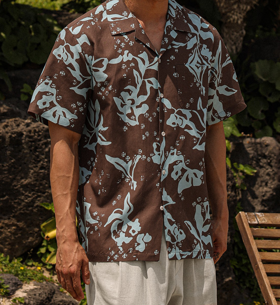 (XL-6XL)<br>리오세아 Linen Open Collar short-sleeved shirt N008